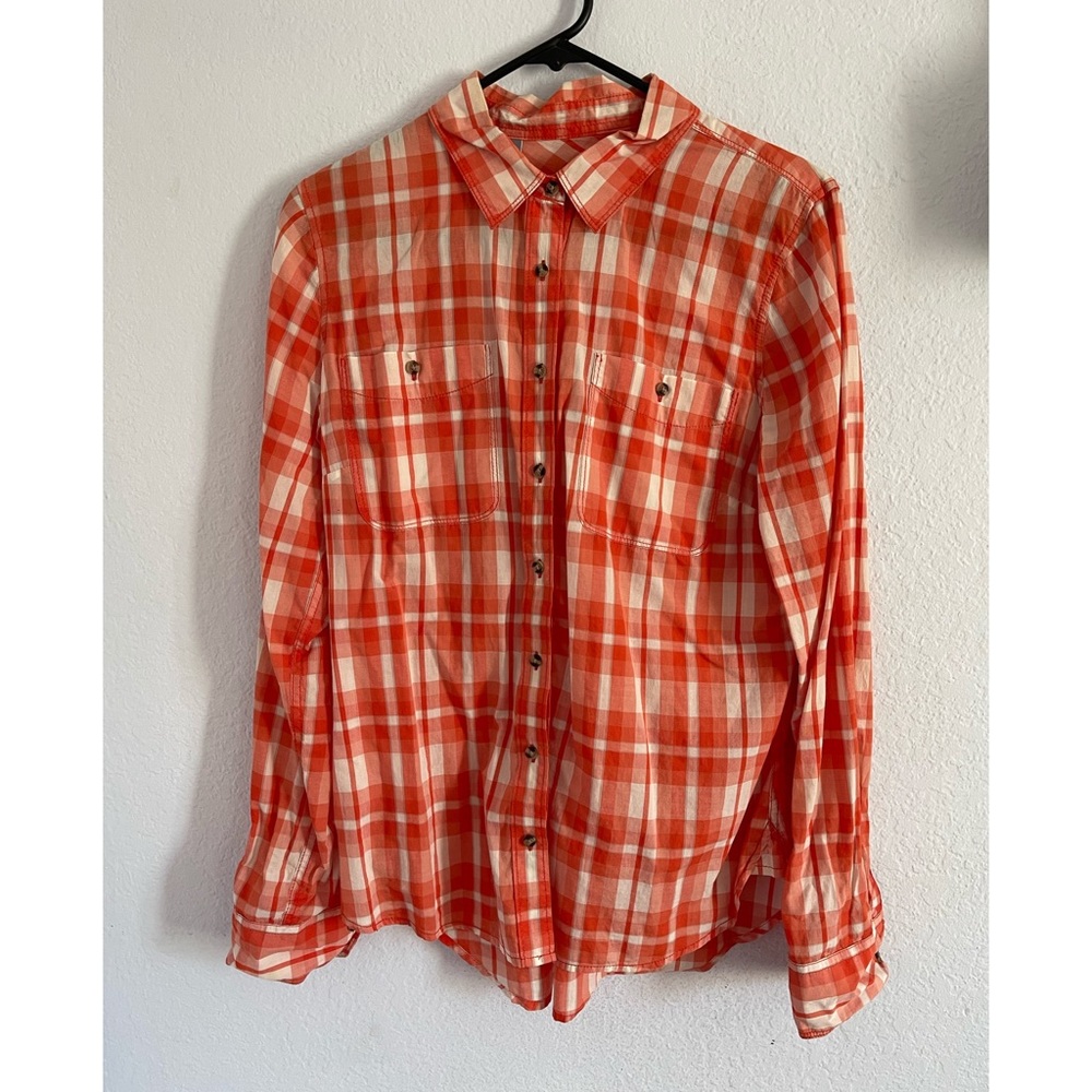 Orange plaid western button up shirt L